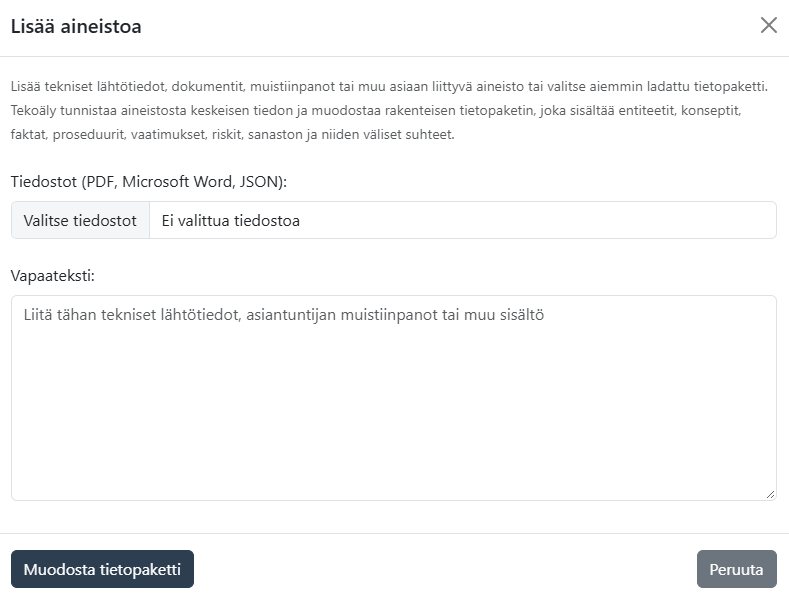 Aineiston lisääminen