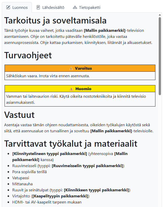 Esimerkki dokumenttipohjasta